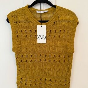 Zara Golden Yellow Open-Knit Sweater